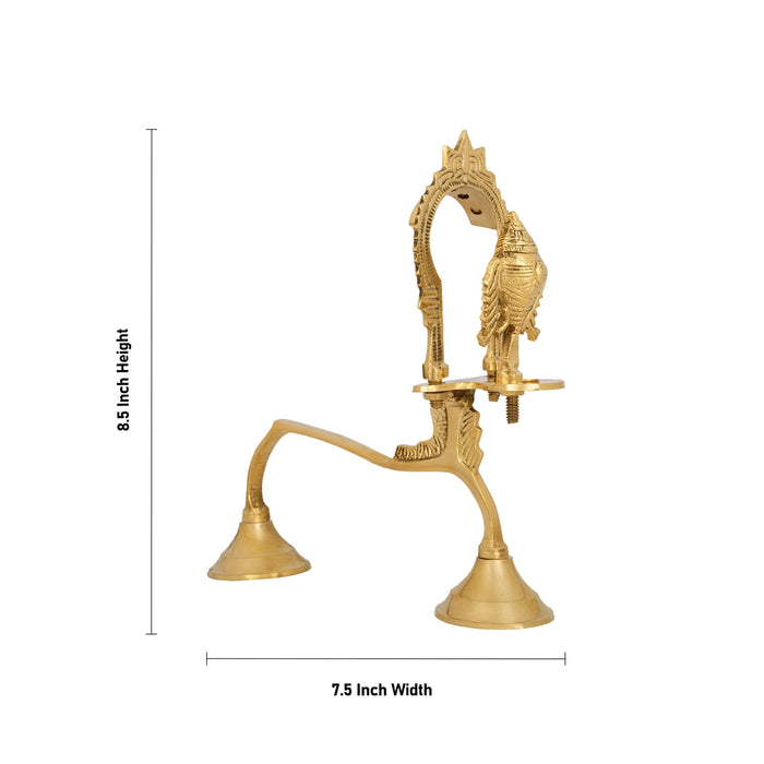 Vahana Aarti Shank - 8.5 x 7.5 Inches | Brass Conch Aarti Lamp/ Camphor Aarti Deepam for Temple Decor