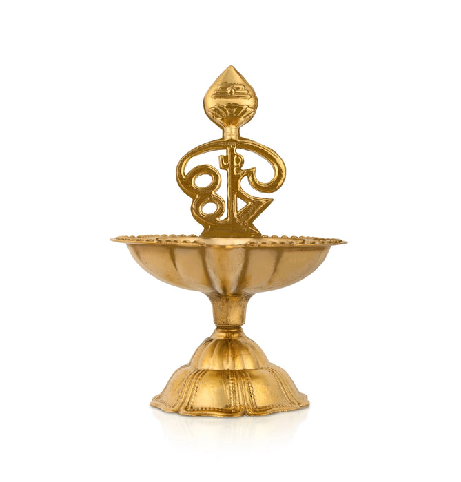 Om Vel Deep With Base - 3.5 x 2.5 Inches | Brass Lamp/ Agal Vilakku/ Karthik Deep for Pooja