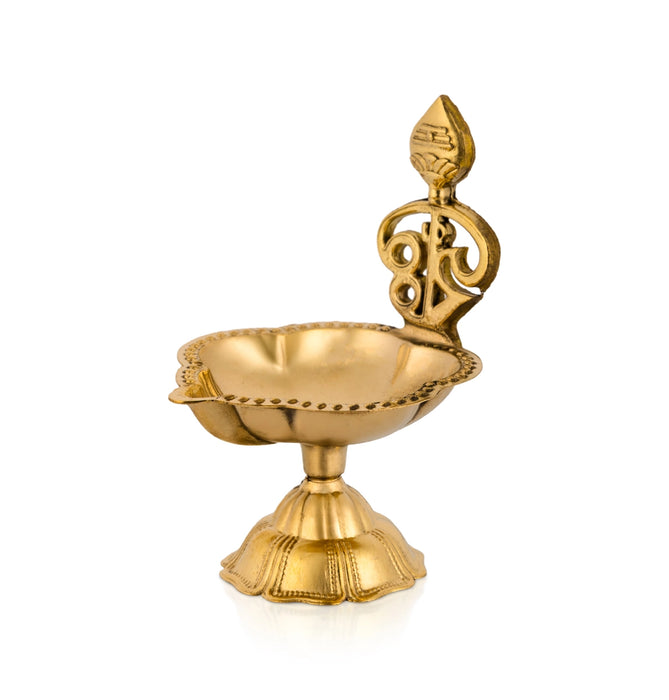 Om Vel Deep With Base - 3.5 x 2.5 Inches | Brass Lamp/ Agal Vilakku/ Karthik Deep for Pooja