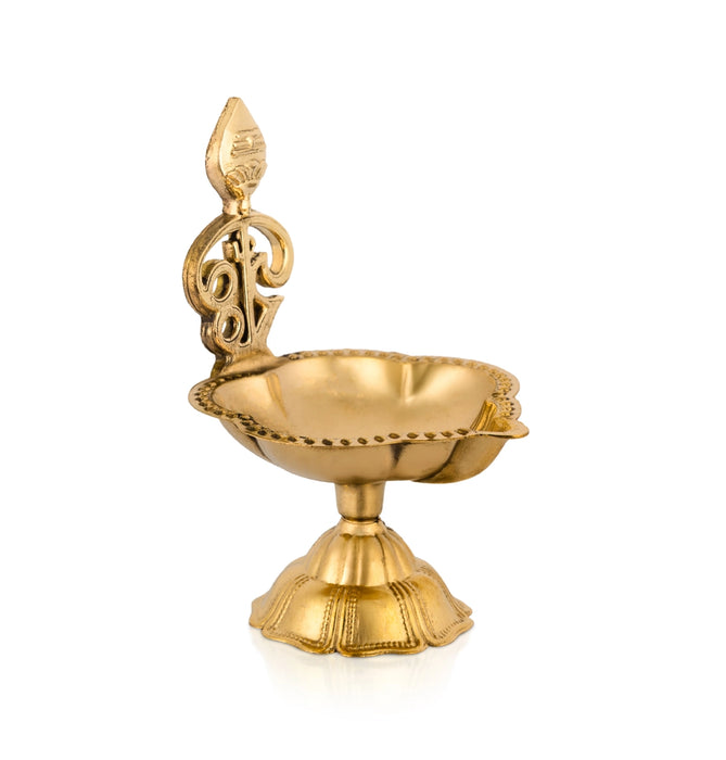 Om Vel Deep With Base - 3.5 x 2.5 Inches | Brass Lamp/ Agal Vilakku/ Karthik Deep for Pooja