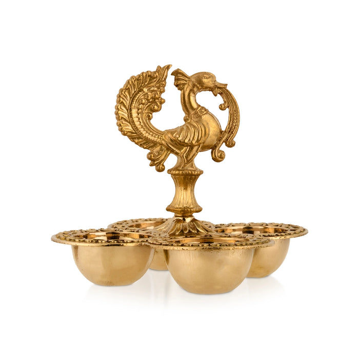 Brass Bowl - 3 x 3.5 Inches | 4 Cup/ Peacock Design Puja Bowl / Chandan Cup for Home & Pooja Decor