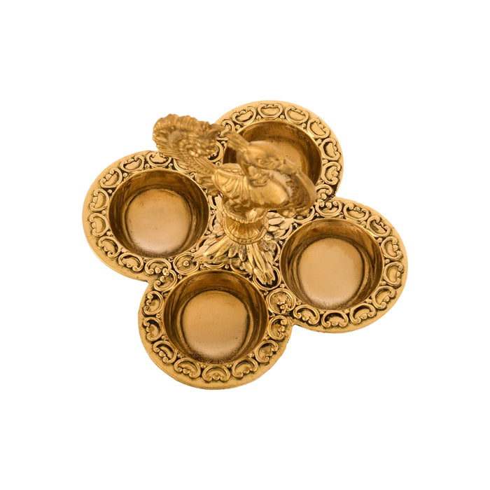 Brass Bowl - 3 x 3.5 Inches | 4 Cup/ Peacock Design Puja Bowl / Chandan Cup for Home & Pooja Decor
