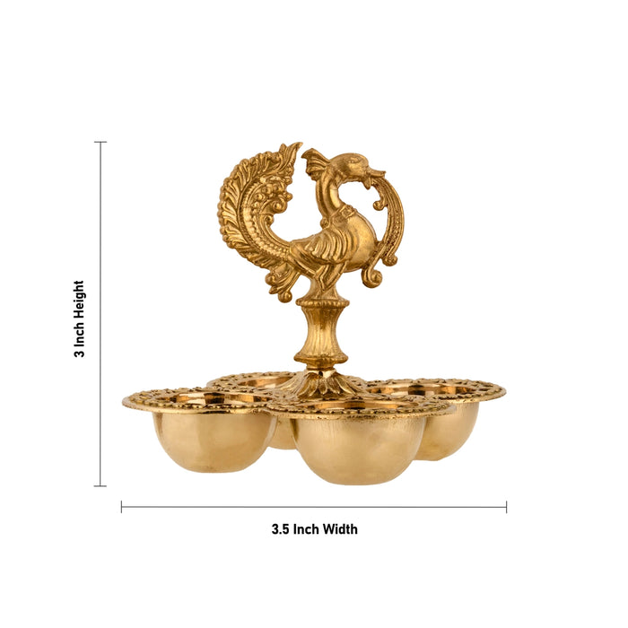 Brass Bowl - 3 x 3.5 Inches | 4 Cup/ Peacock Design Puja Bowl / Chandan Cup for Home & Pooja Decor