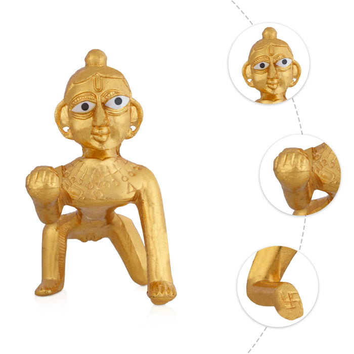 Crawling Krishna Murti - 3 x 3 Inches | Gold Polish Idol/ Krishna Statue for Home & Pooja Space
