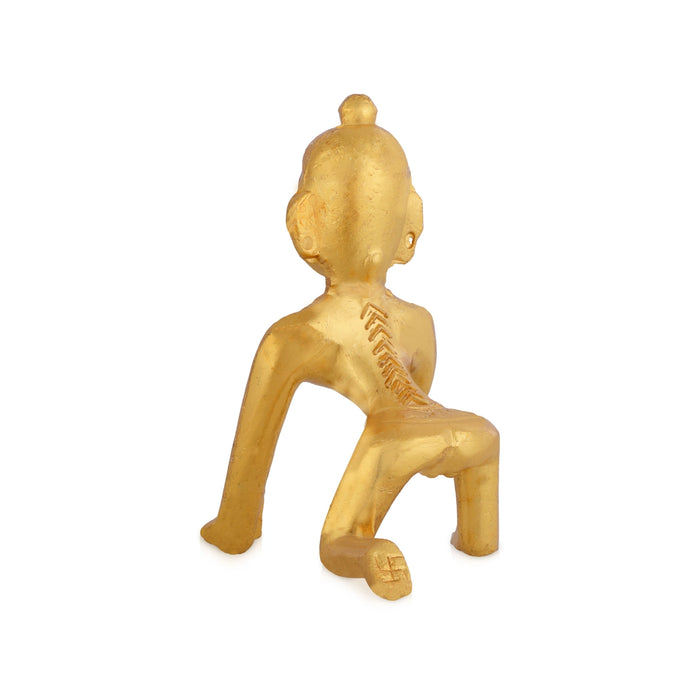 Crawling Krishna Murti - 3 x 3 Inches | Gold Polish Idol/ Krishna Statue for Home & Pooja Space