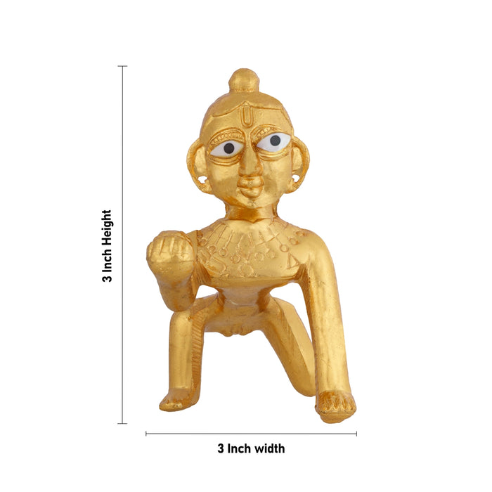Crawling Krishna Murti - 3 x 3 Inches | Gold Polish Idol/ Krishna Statue for Home & Pooja Space