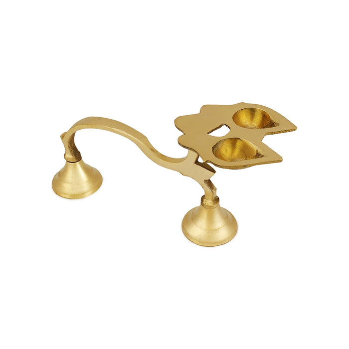 Ghee Aarti - 3.5 x 3 Inches | 2 Face Brass Aarti/ Kapoor Dhani/ Camphor Burner With Handle For Daily Pooja Use