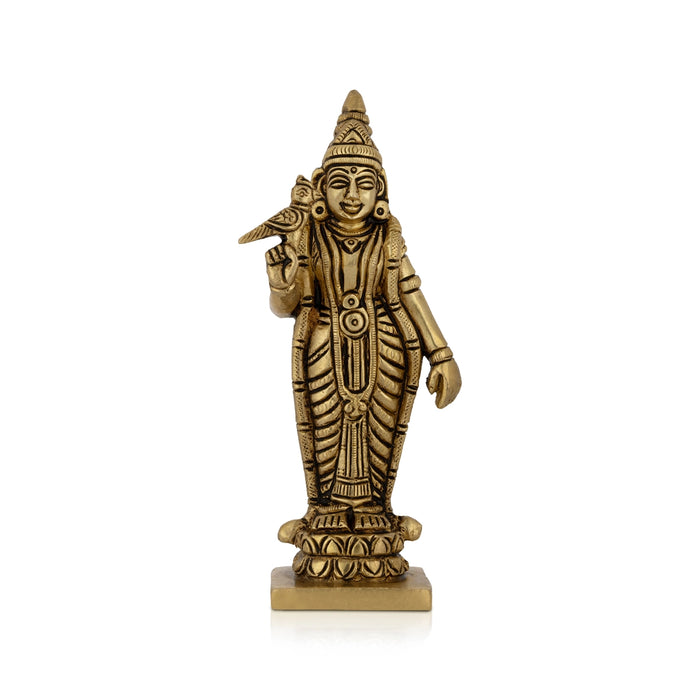 Meenakshi Amman Standing On Base - 6 x 1.8 Inches | Antique Brass Idol/ Meenatchi Figurine For Pooja