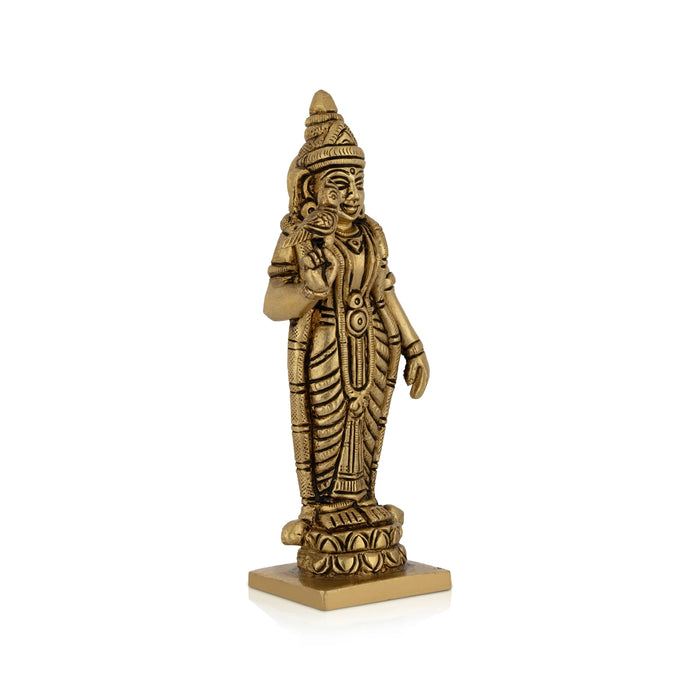 Meenakshi Amman Standing On Base - 6 x 1.8 Inches | Antique Brass Idol/ Meenatchi Figurine For Pooja