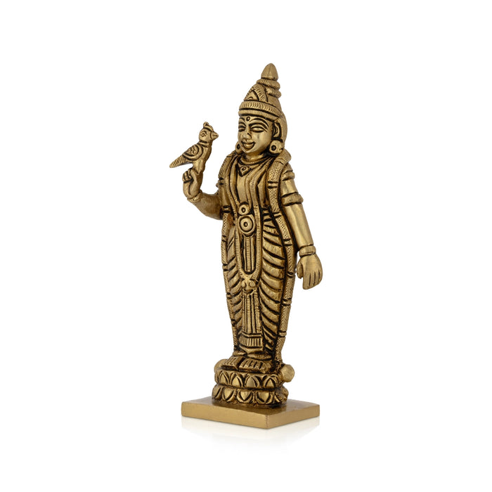 Meenakshi Amman Standing On Base - 6 x 1.8 Inches | Antique Brass Idol/ Meenatchi Figurine For Pooja