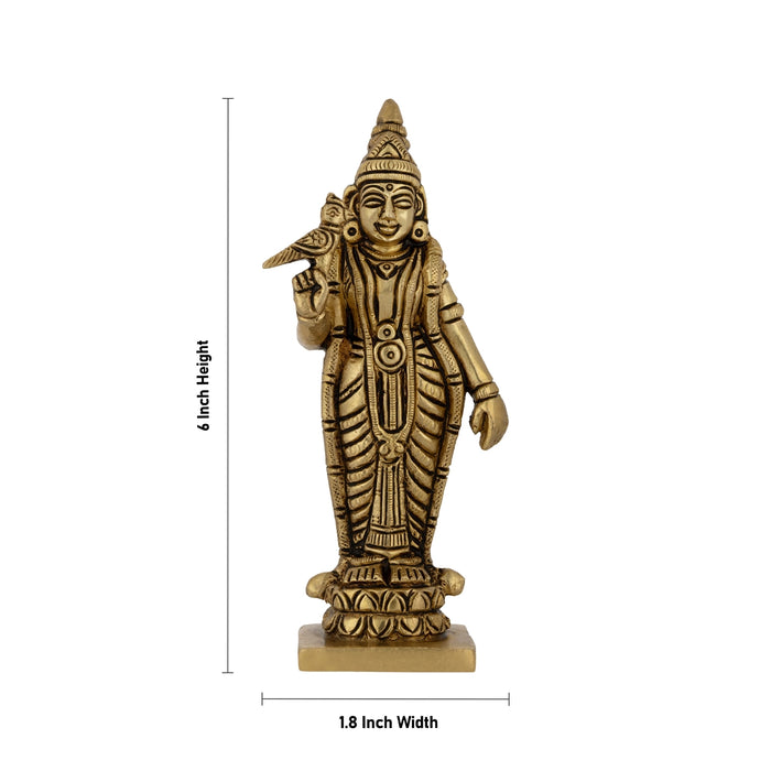 Meenakshi Amman Standing On Base - 6 x 1.8 Inches | Antique Brass Idol/ Meenatchi Figurine For Pooja