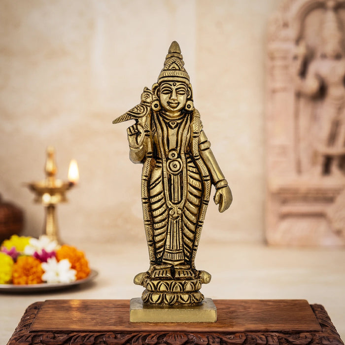 Meenakshi Amman Standing On Base - 6 x 1.8 Inches | Antique Brass Idol/ Meenatchi Figurine For Pooja