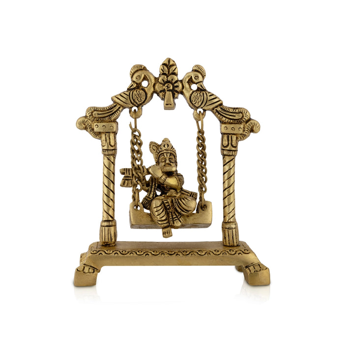 Krishna Sitting On Jhula Murti - 4.25 x 3.75 Inches | Antique Brass Idol/ Lord Kahna Ji Statue For Pooja