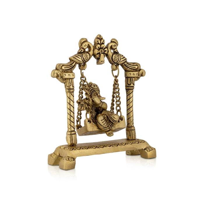 Krishna Sitting On Jhula Murti - 4.25 x 3.75 Inches | Antique Brass Idol/ Lord Kahna Ji Statue For Pooja