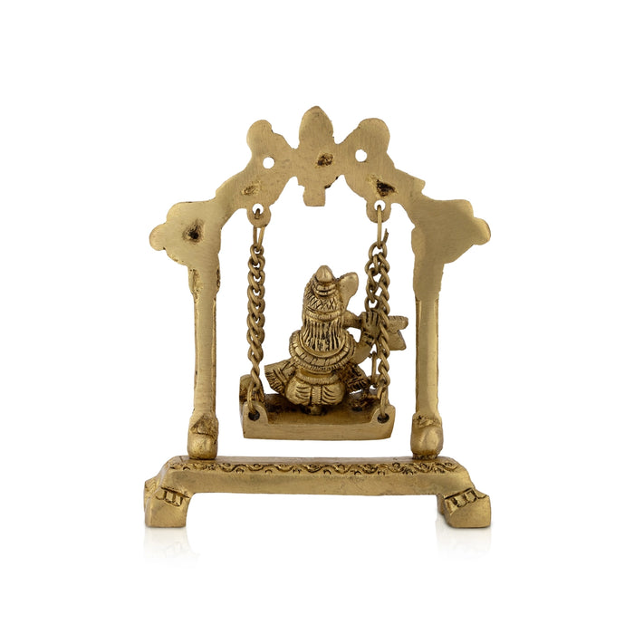 Krishna Sitting On Jhula Murti - 4.25 x 3.75 Inches | Antique Brass Idol/ Lord Kahna Ji Statue For Pooja
