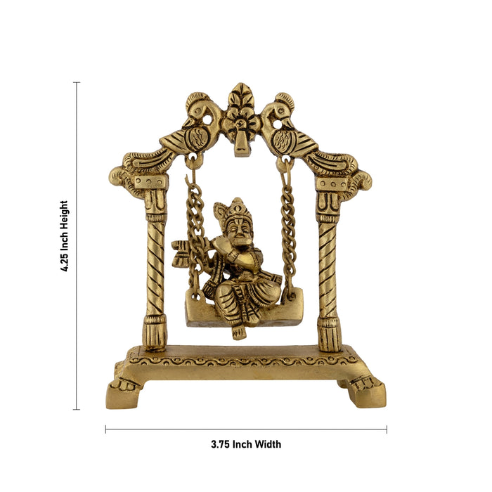 Krishna Sitting On Jhula Murti - 4.25 x 3.75 Inches | Antique Brass Idol/ Lord Kahna Ji Statue For Pooja