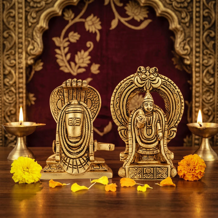 Annamalai Unnamalai Murti Pair - 4.2 x 3 Inches | Antique Brass Idol/ Annamalai Unnamalaiyar Statue For Pooja