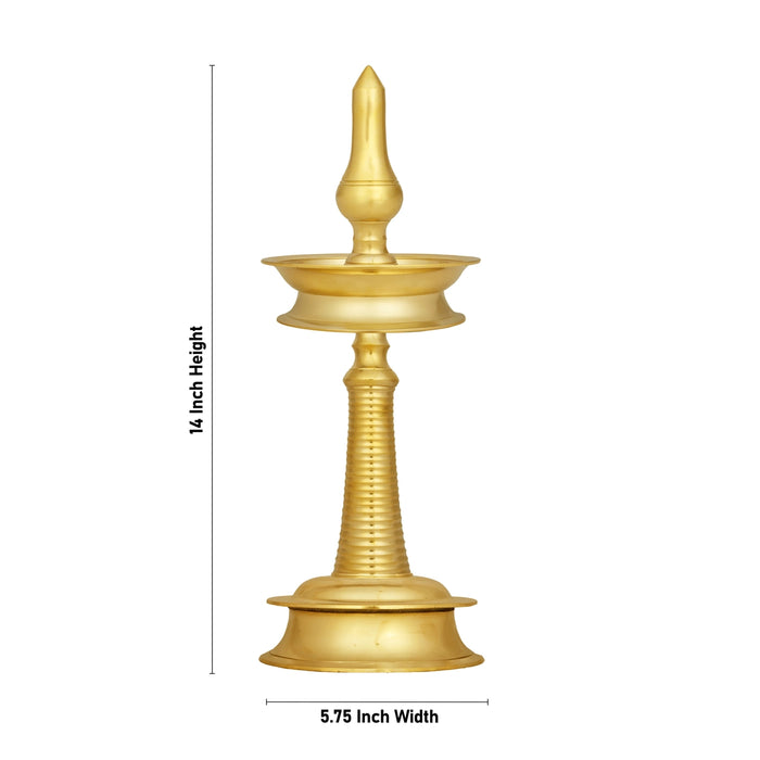 Kerala Vilakku - 14 x 5.75 Inches | Brass Kerala Kuthu Vilakku/ Kerala Lamp for Pooja - Kerala Vilakku