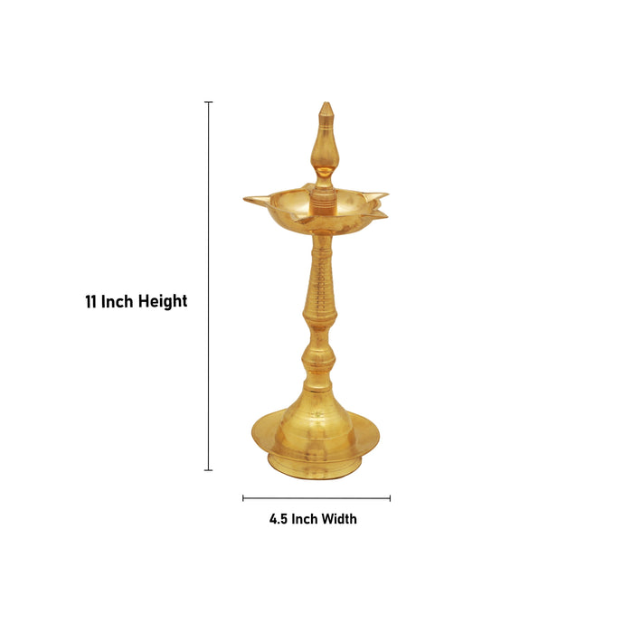 Kerala Vilakku - 11 Inches | 5 Face Nilavilakku/ Brass Kerala Lamp for Pooja