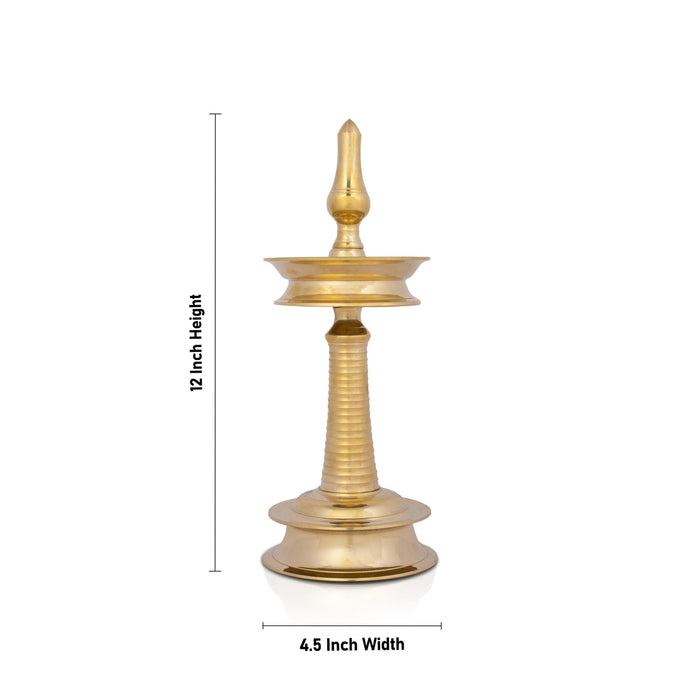 Brass Kerala Fancy Lamp - Round - 12 Inches | Brass Deep/ Brass Lamp for Pooja/ 1180 Gms Approx