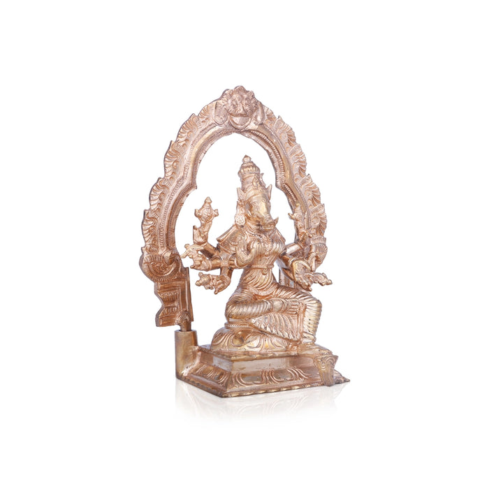 Varahi Amman Statue With Arch Sitting On Base - 6 x 5 Inches | Panchaloha Statue/ Varahi Idol for Pooja/ 960 Gms - Panchaloha Murties