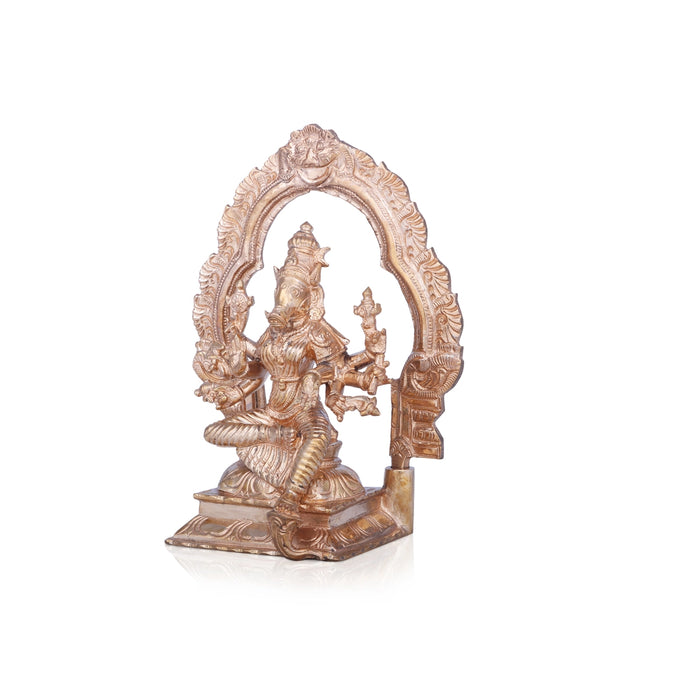 Varahi Amman Statue With Arch Sitting On Base - 6 x 5 Inches | Panchaloha Statue/ Varahi Idol for Pooja/ 960 Gms - Panchaloha Murties