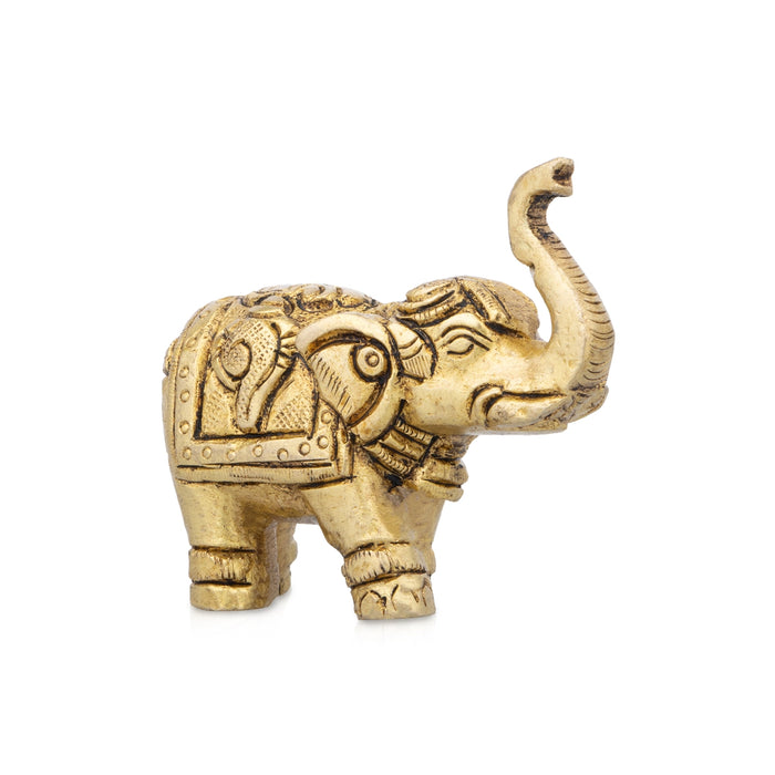 Elephant Statue - 2 x 2.5 Inches | Elephant Figurine/ Antique Brass Idol for Home Decor/ 315 Gms Approx