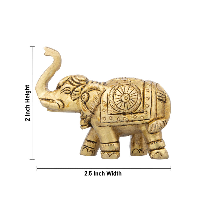 Elephant Statue - 2 x 2.5 Inches | Elephant Figurine/ Antique Brass Idol for Home Decor/ 315 Gms Approx