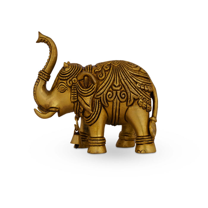 Elephant Statue - 4.5 x 5.5 Inches | Antique Brass Idol/ Elephant Idol/ Elephant Sculpture for Home - Table Stand Accessories
