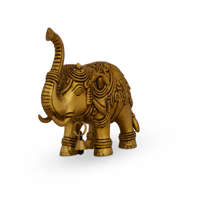 Elephant Statue - 4.5 x 5.5 Inches | Antique Brass Idol/ Elephant Idol/ Elephant Sculpture for Home - Table Stand Accessories
