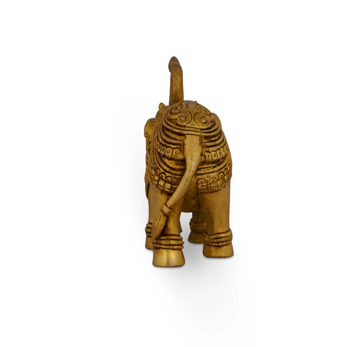 Elephant Statue - 4.5 x 5.5 Inches | Antique Brass Idol/ Elephant Idol/ Elephant Sculpture for Home - Table Stand Accessories
