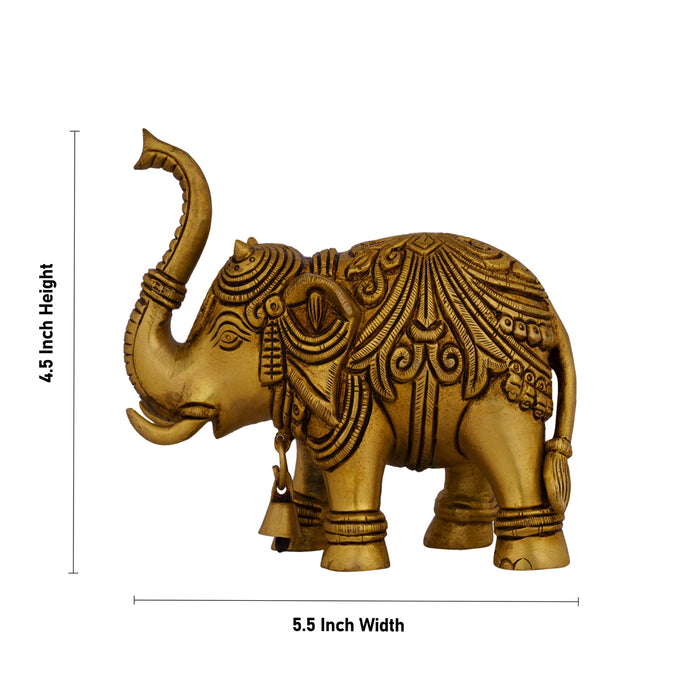 Elephant Statue - 4.5 x 5.5 Inches | Antique Brass Idol/ Elephant Idol/ Elephant Sculpture for Home - Table Stand Accessories