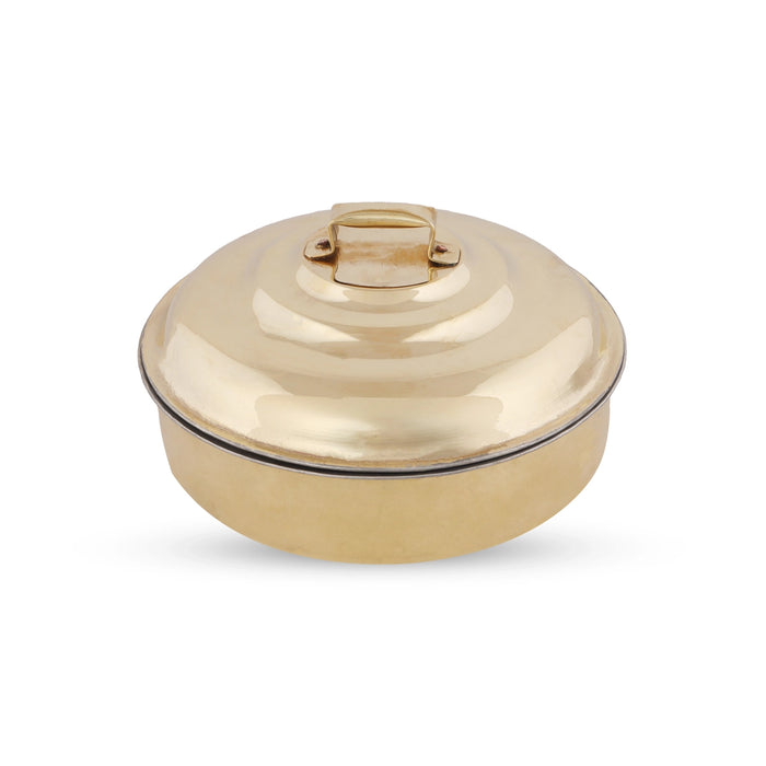 Brass Prasad Patra with Lid - 3 x 8 Inches | Brass Storage Box/ Brass Vessel for Pooja/ 960 Gms Approx - Bowls