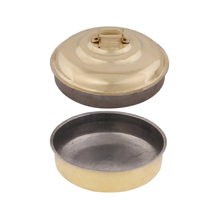 Brass Prasad Patra with Lid - 3 x 8 Inches | Brass Storage Box/ Brass Vessel for Pooja/ 960 Gms Approx - Bowls