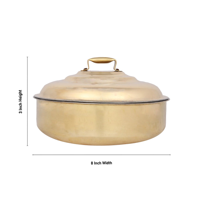 Brass Prasad Patra with Lid - 3 x 8 Inches | Brass Storage Box/ Brass Vessel for Pooja/ 960 Gms Approx - Bowls