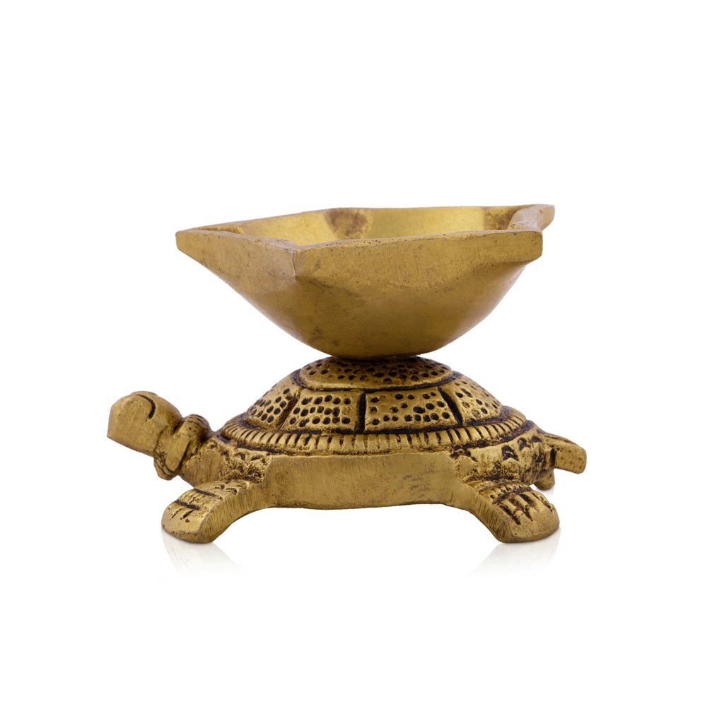 Brass Diya - 2 x 3 Inches | Brass Lamp/ Kodiya Design Brass Vilakku for Pooja/ 195 Gms Approx