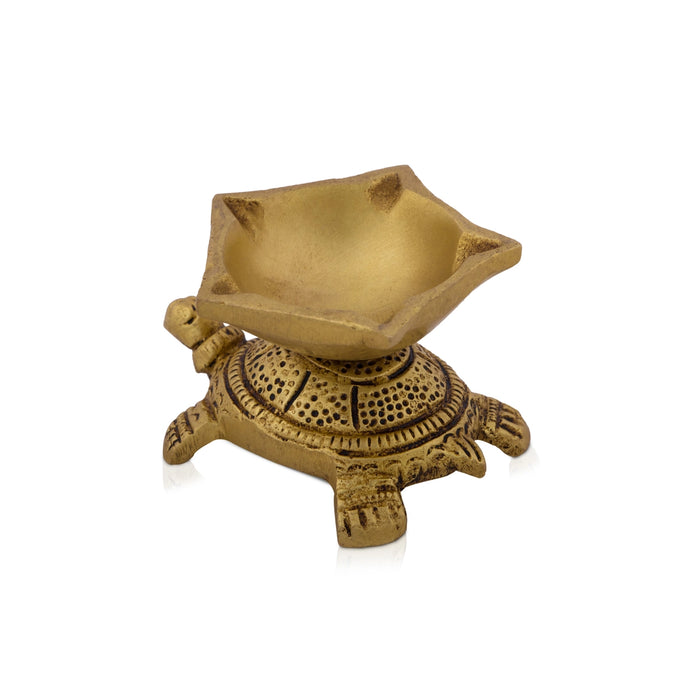 Brass Diya - 2 x 3 Inches | Brass Lamp/ Kodiya Design Brass Vilakku for Pooja/ 195 Gms Approx