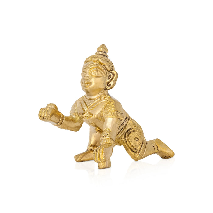 Crawling Krishna Murti - 3 x 1.5 Inches | Brass Krishna Idol/ Krishna Statue/ Laddu Gopal Murti For Worship - Brass Murties