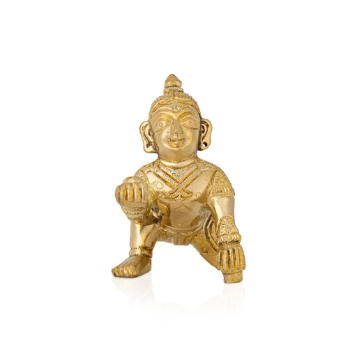 Crawling Krishna Murti - 3 x 1.5 Inches | Brass Krishna Idol/ Krishna Statue/ Laddu Gopal Murti For Worship - Brass Murties