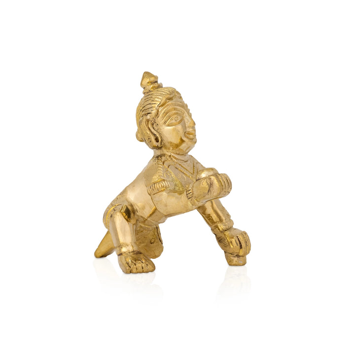 Crawling Krishna Murti - 3 x 1.5 Inches | Brass Krishna Idol/ Krishna Statue/ Laddu Gopal Murti For Worship - Brass Murties