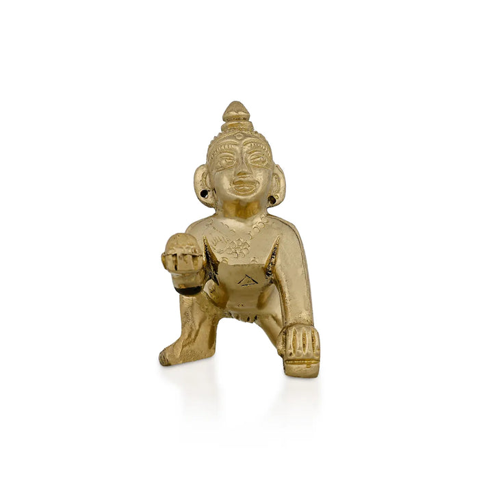 Crawling Krishna Murti - 2.5 X 2.5 Inches | Brass Idol/ Laddu Gopal Murti/ Krishna Idol For Divine Blessings - Brass Murties