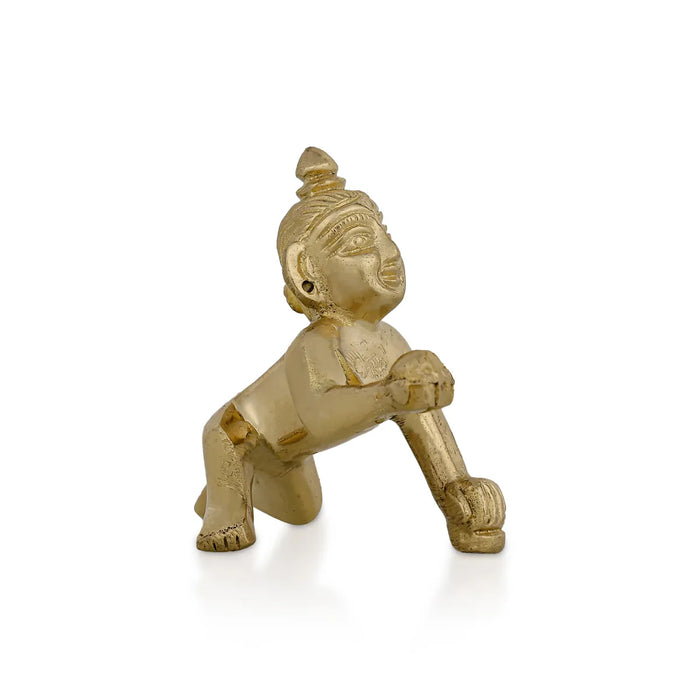 Crawling Krishna Murti - 2.5 X 2.5 Inches | Brass Idol/ Laddu Gopal Murti/ Krishna Idol For Divine Blessings - Brass Murties