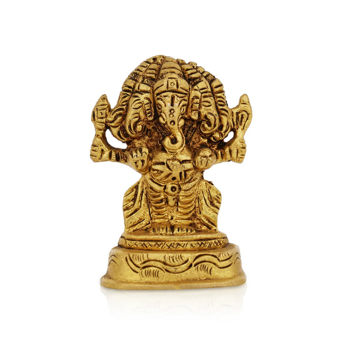 Panchamuga Ganesha Statue - 2 x 2.75 Inches | Antique Finish Vinayagar Statue/ Brass Statue for Pooja