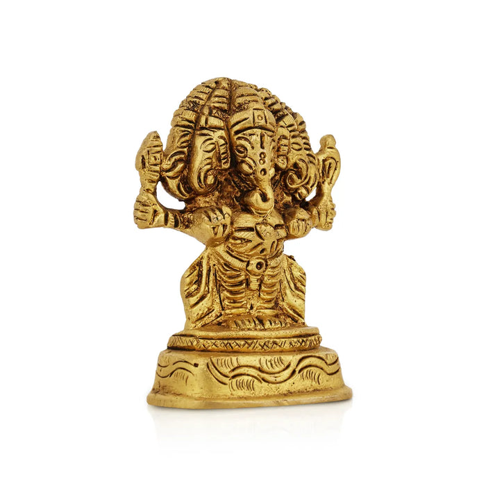 Panchamuga Ganesha Statue - 2 x 2.75 Inches | Antique Finish Vinayagar Statue/ Brass Statue for Pooja