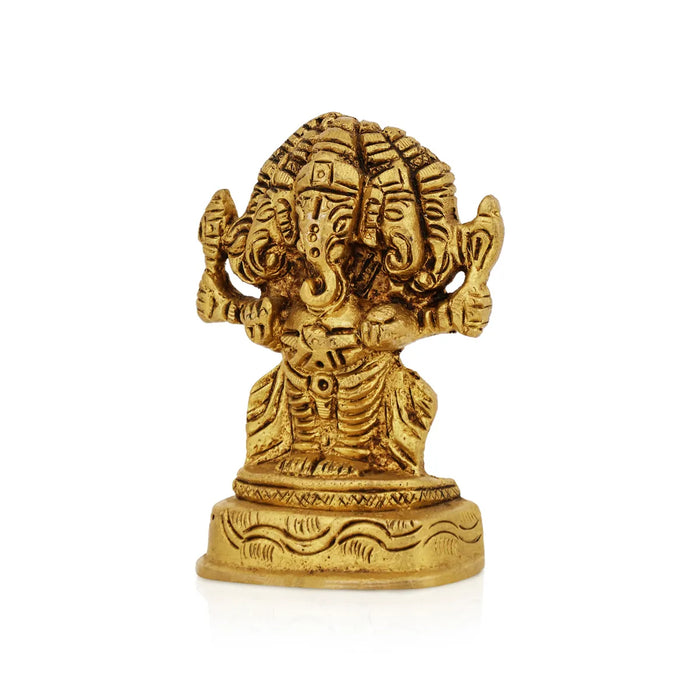 Panchamuga Ganesha Statue - 2 x 2.75 Inches | Antique Finish Vinayagar Statue/ Brass Statue for Pooja