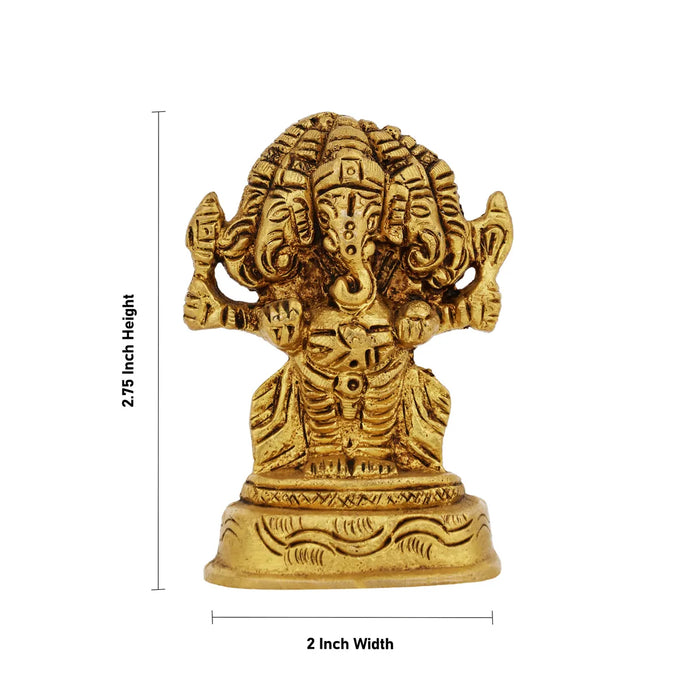 Panchamuga Ganesha Statue - 2 x 2.75 Inches | Antique Finish Vinayagar Statue/ Brass Statue for Pooja