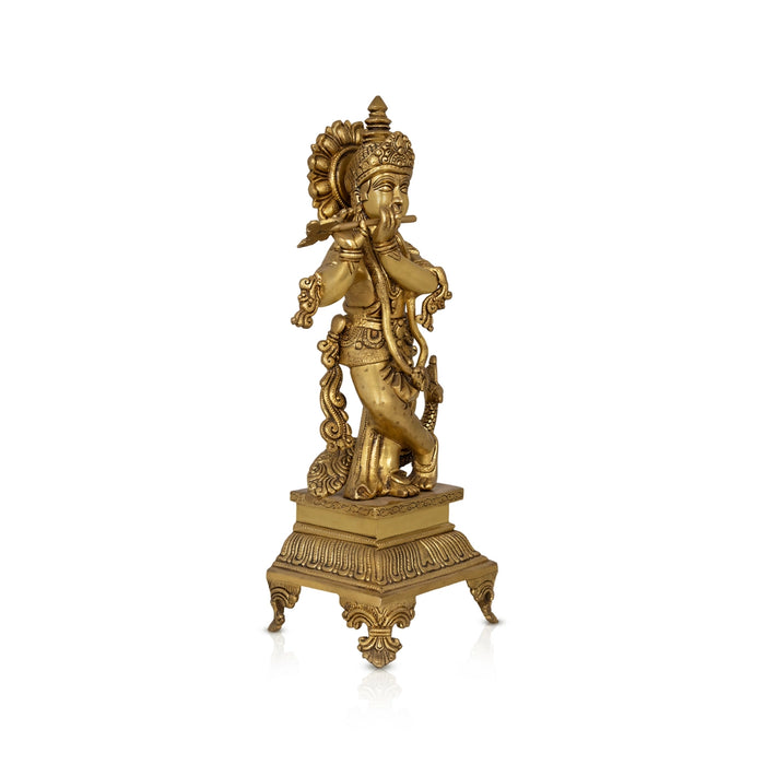 Krishna Standing Chowki With Peacock Murti - 17 x 6 Inches | Brass Idol / Krishna statue for Pooja - Brass Murties
