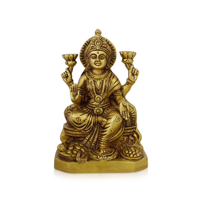Lakshmi Idol - 6.5 x 4.5 Inches | Antique Brass Idol/ Laxmi Murti/ Lakshmi Murti for Pooja/ 1.700 Kgs Approx - Brass Murties
