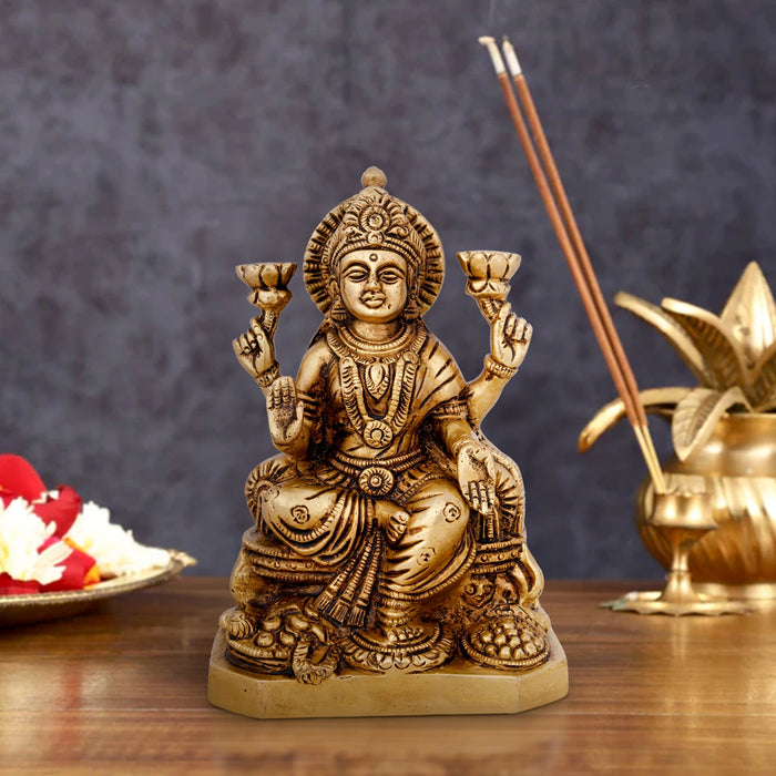 Lakshmi Idol - 6.5 x 4.5 Inches | Antique Brass Idol/ Laxmi Murti/ Lakshmi Murti for Pooja/ 1.700 Kgs Approx