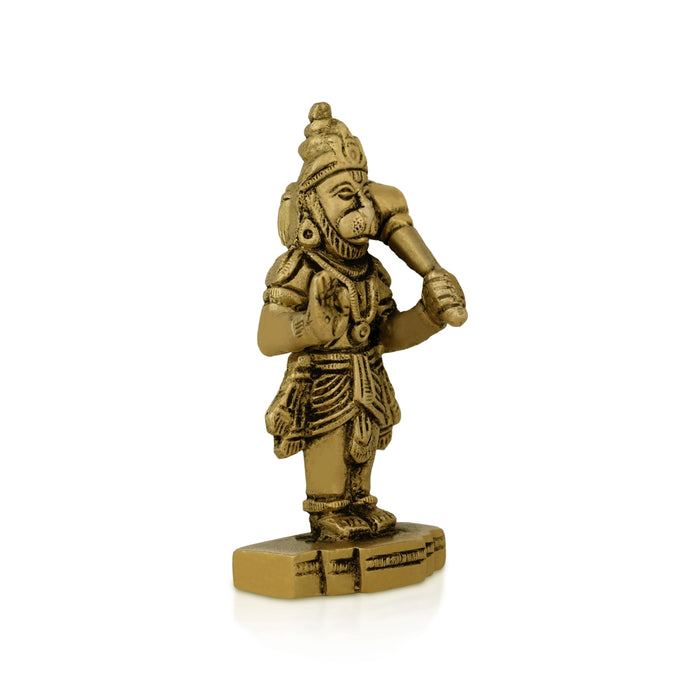 Anjaneya Statue Standing On Base - 3 X 1 Inches | Antique Brass Idol/ Hanuman Statue For Devotion And Strength - Brass Murties